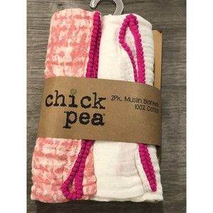 Chick Pea Baby Girl 2 Pack Muslin Cotton Swaddle Blankets New Pink Trim